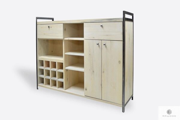 Industrial bar cabinet of solid wood and steel to living room