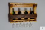 Wooden shelf for bottles and glasses for kitchen
