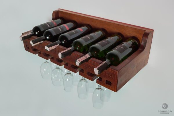 Wooden wine shelf for wine and glasses to kitchen