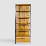 Industrial shelving unit made of solid wood with shelves