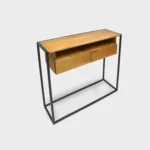 Konsolka loft dębowa -stolik ekspozycyjny na metalowych nogach