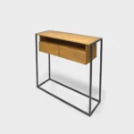 Konsolka loft dębowa -stolik ekspozycyjny na metalowych nogach