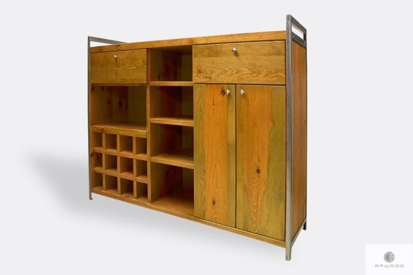 Industrial bar cabinet of solid wood and steel to dining room