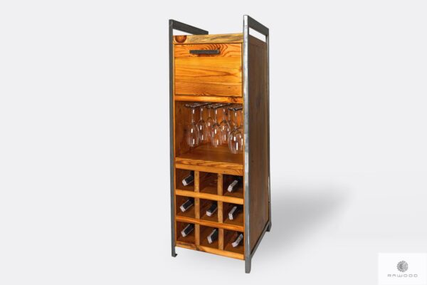 Industrial bar cabinet of solid wood with glass holders