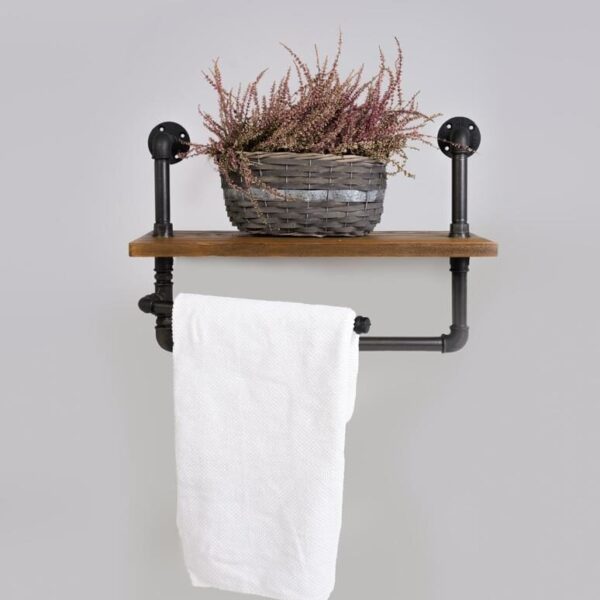 Półka z wieszakiem z drewna litego do łazienki DENAR