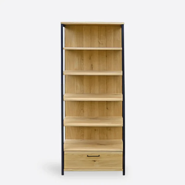 Industrial style bookcase with drawer - material OAK
