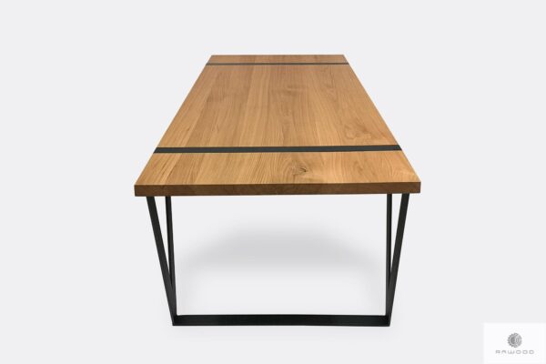 Wooden solid industrial table on metal base NERON