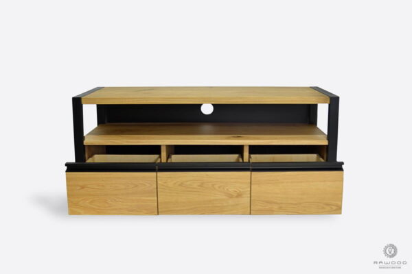 Oak TV cabinet with drawers on metal legs CAMERON