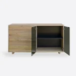 BERGEN I living room chest of drawers bleached oak, black glass (1)