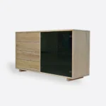 BERGEN I living room chest of drawers bleached oak, black glass (5)
