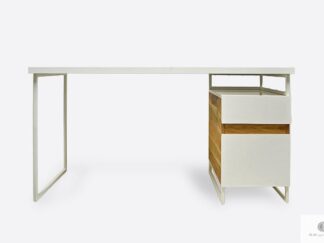 Modern white desk with solid wood on metal legs DORIS