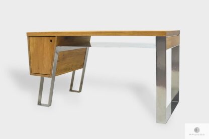 Desk of solid oak wood with chrome legs BORA