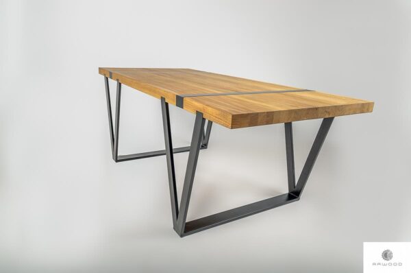 Industrial table of oak solid wood on metal legs NERON