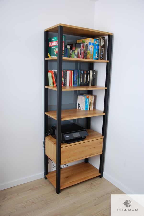 Bookcase of solid wood with drawer and shelves to office COLIN