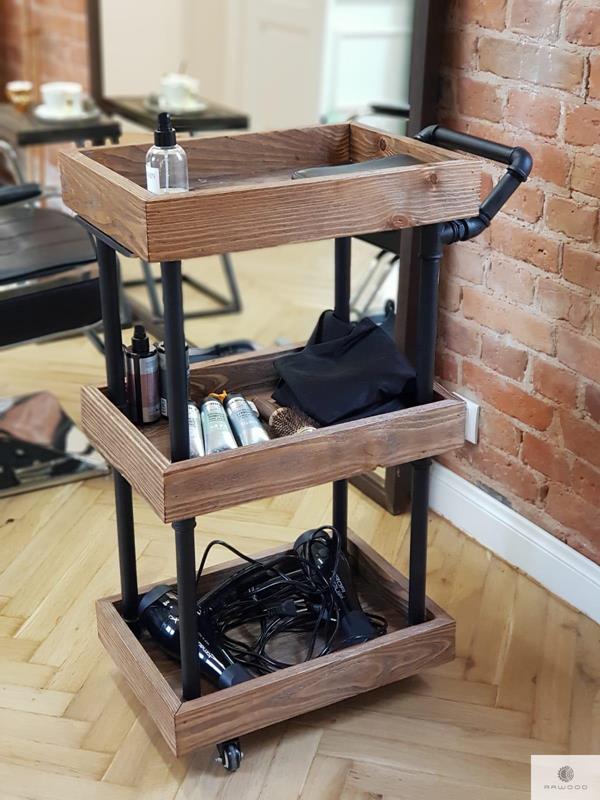 Side table, hair trolley of solid wood and black steel