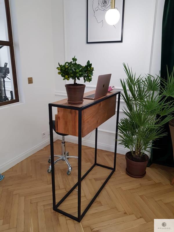 Industrial console table of solid wood with drawers