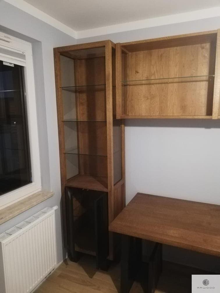 Display cabinet and shelves of oak wood and glass to office