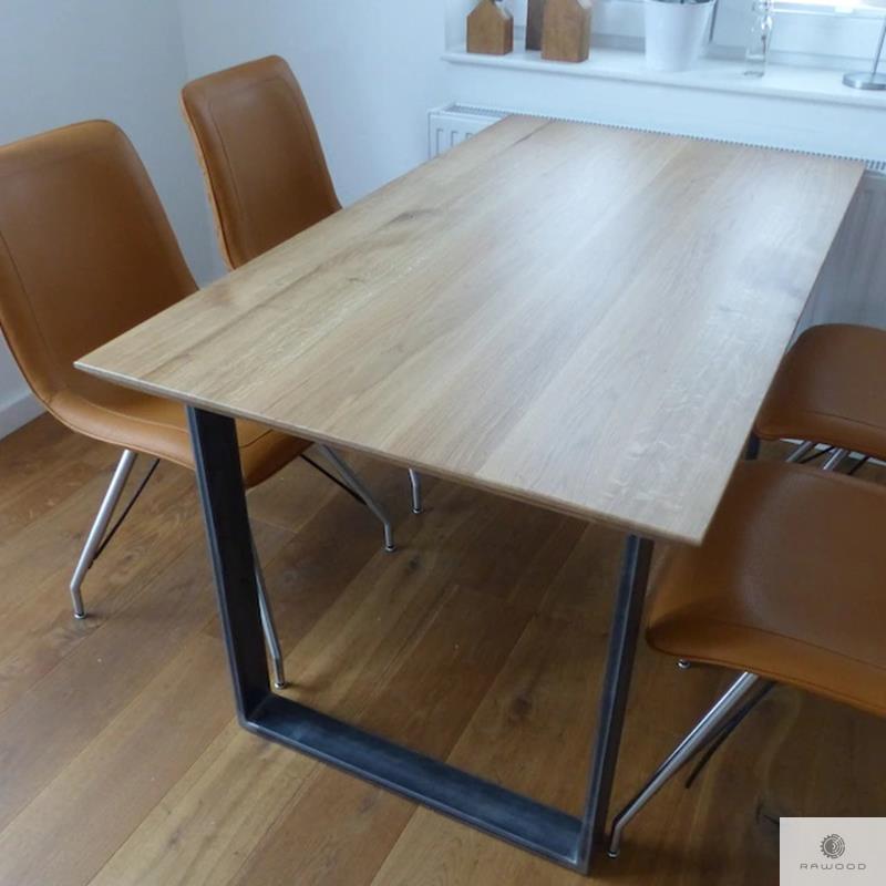 Modern industrial oak table with white metal legs BRITA