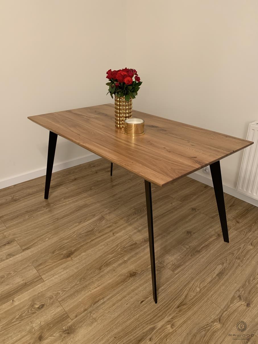 Oak table with metall legs solid wood to dining room VITA II, dimensions: W 140 x D 80 x H 75 cm