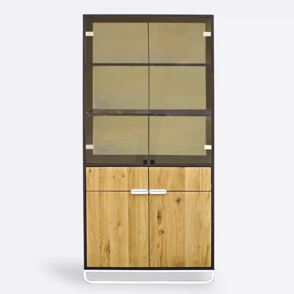 Nowoczesna witryna z dębowego drewna ze szkłem do salonu DENIS