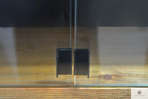 Display cabinet of solid wood glass with black metal handles NESCA II