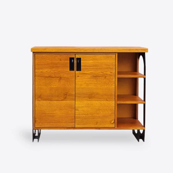 Wooden chest of drawers for the living room with shelves WALT - gold lacquer