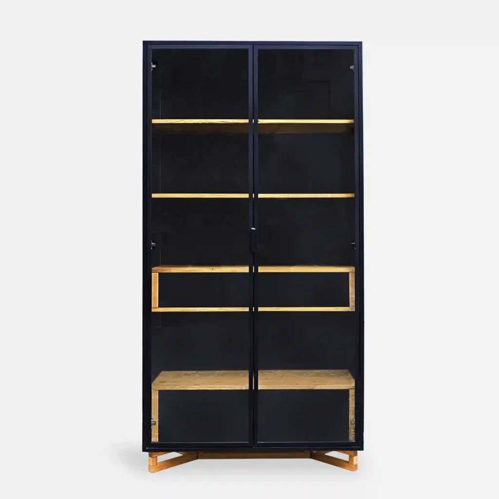 Witryna duża z drewna dębowego i płyty do salonu gabinetu NORD (6)