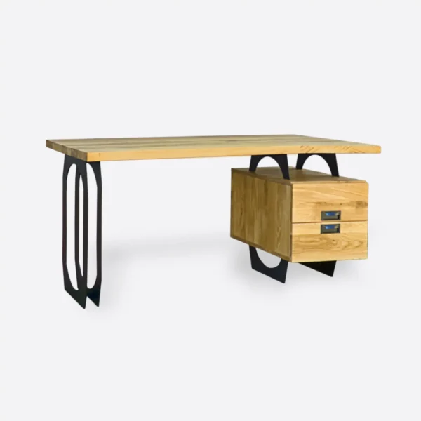 Nowoczesne dębowe biurko z szufladami i metalowymi nogami WALT