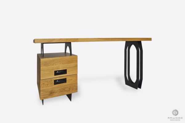 Oak desk in industrial style with container with drawers for size WALT