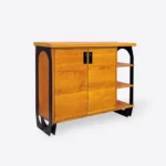 Wooden chest of drawers for the living room with shelves WALT - gold lacquer