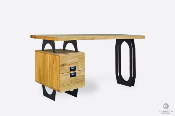Nowoczesne drewniane biurko na metalowych nogach do biura WALT