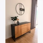 Loftowa komoda dębowa w industrialnym stylu ADEO III czarna płyta czarna stal, lakier naturalny (2)