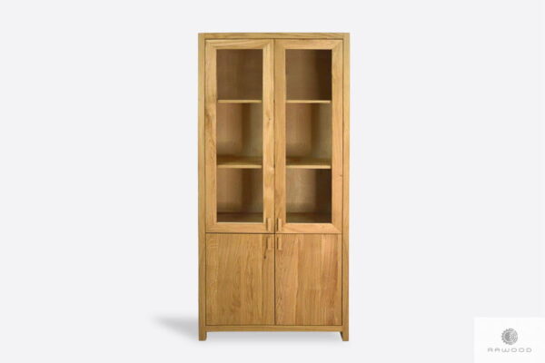 Oak display cabinet for books of solid wood to living room office DAVOS
