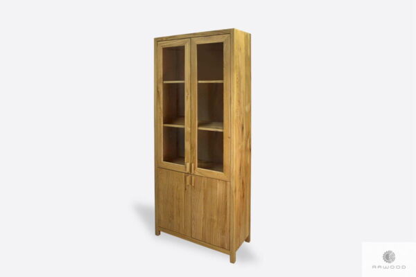 Oak display cabinet of solid wood with glass fronts to living room DAVOS