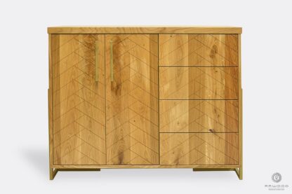 Chest of drawers of oak wood with herringbone pattern to living room CARIN