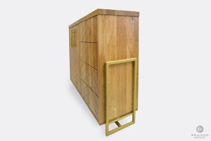 Stylish chest of drawers of oak wood on gold metal legs CARIN
