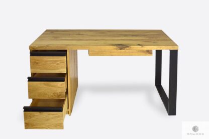 Desk of solid oak wood on metal legs with drawers MARLON