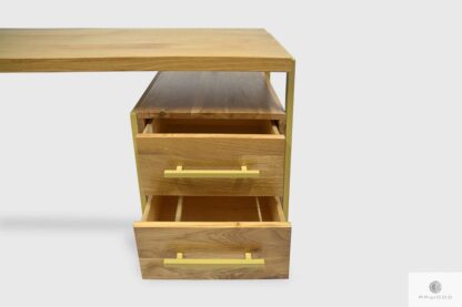 Desk of solid wood with drawers with gold metal legs GERDA