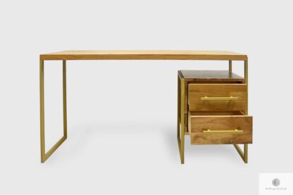 Oak desk with metal legs and drawers to office GERDA
