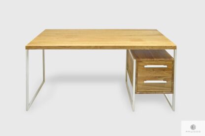 Industrial desk of solid wood with drawers on metal legs GERDA