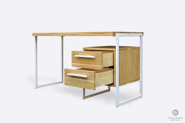 Industrial office desk with drawers and white steel legs