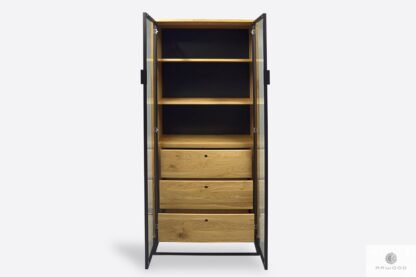 Loft oak display cabinet with shelves drawers MERIS
