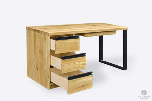 Modern wooden oak desk with drawers and metal legs for order from Manufacturer