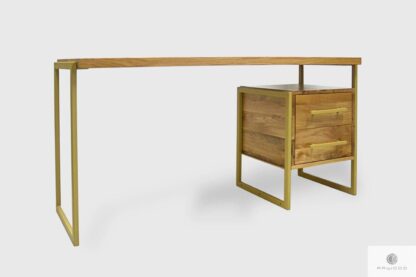 Stylish desk of solid oak wood on metal legs GERDA
