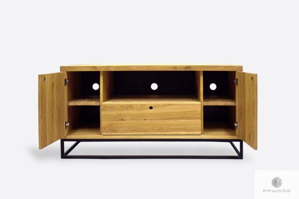 TV cabinet of solid oak wood on metal legs MERIS
