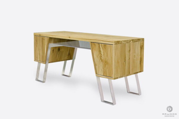Desk of oak wood on chrome metal legs BORA I