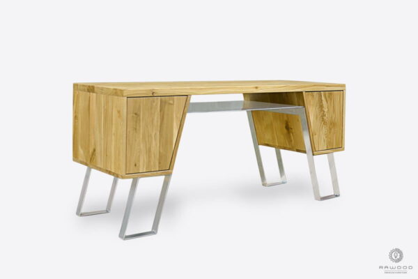 Design oak desk with containers on metal legs BORA I