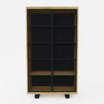 Nowoczesna witryna dębowa z półkami i szklanymi drzwiami DELIO II