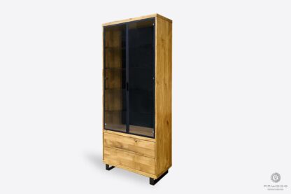 Industrial display cabinet of solid wood on metal legs for size DELIO
