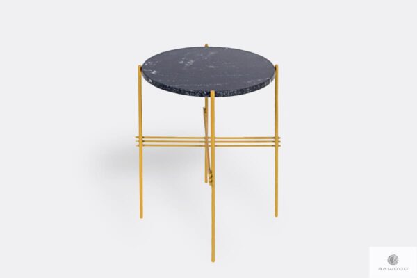 Round coffee table with granite black tabletop gold legs DERA